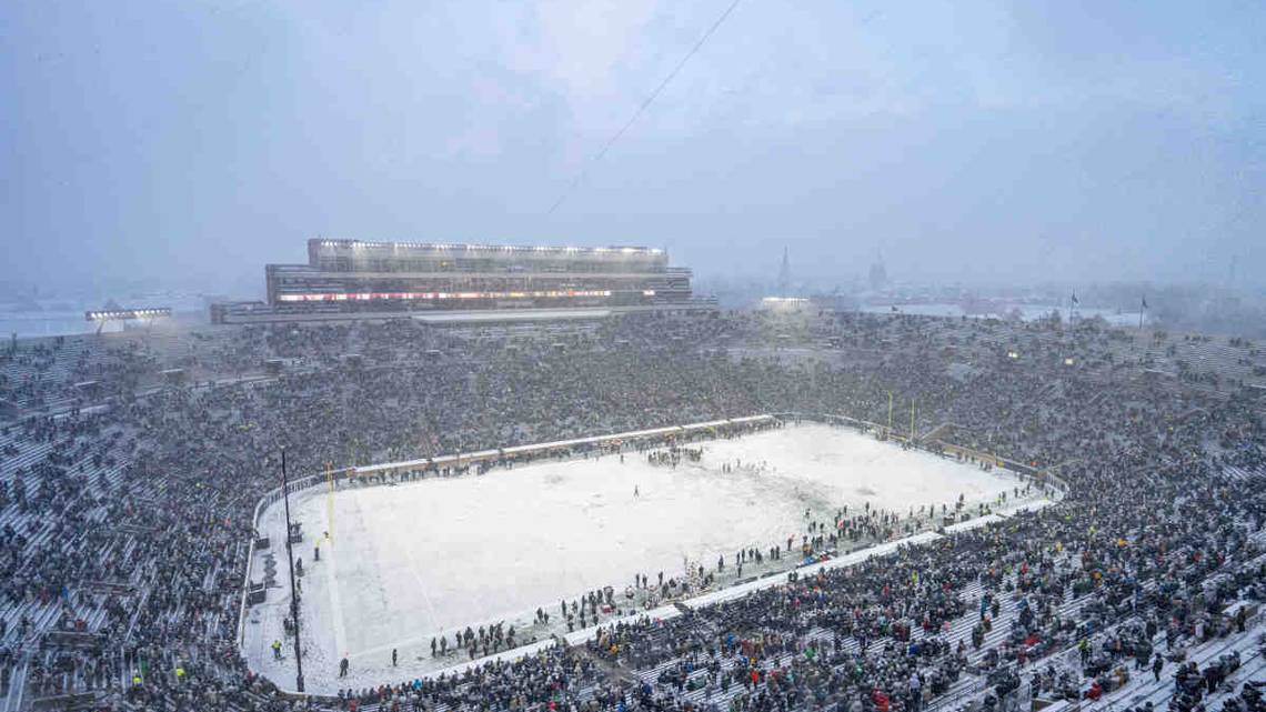 Historic College Football Stadium Covered in Snow This Morning