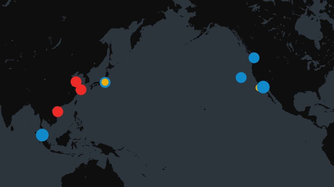 Map Shows US and China’s Aircraft Carriers in Pacific This Week