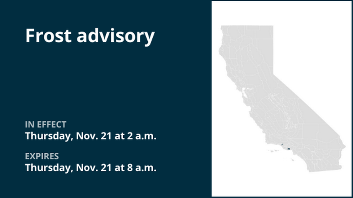 Frost advisory issued for Ojai Valley and Calabasas and Agoura Hills for Thursday, according to the NWS